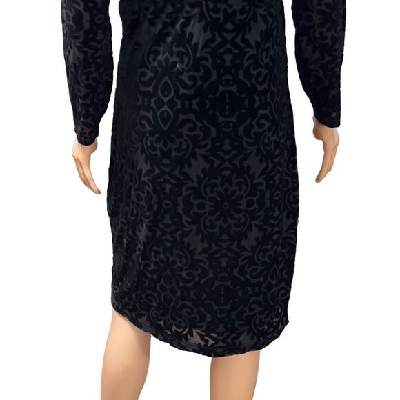 MARINA Black Velvet Floral Long Sleeve Dress Size 10 - Picture 11 of 16